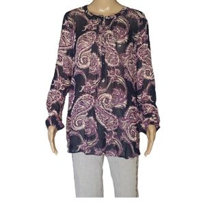 Lucky Brand L popover semisheer long sleeve elastic wrist band pintuck b…